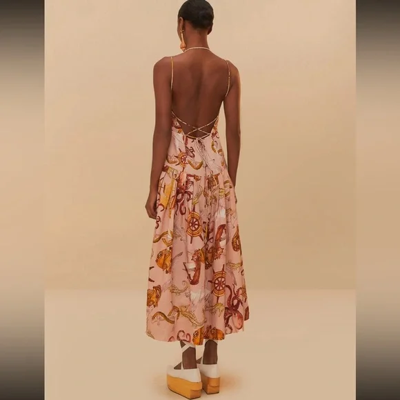 [NWT] FARM Rio Pink Nautical WonderLENZING ECOVERO EuroFlax Maxi Dress